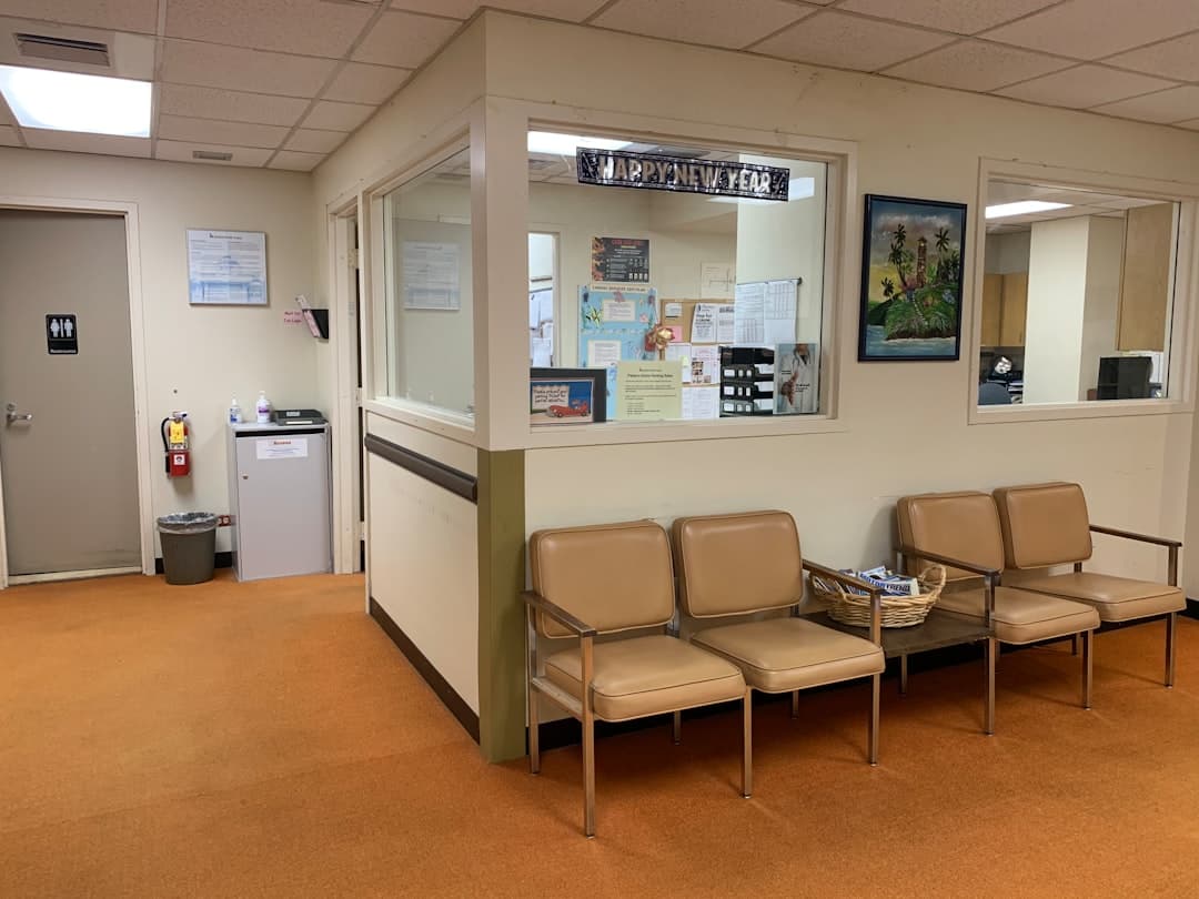 A calm clinic reception and waiting area.