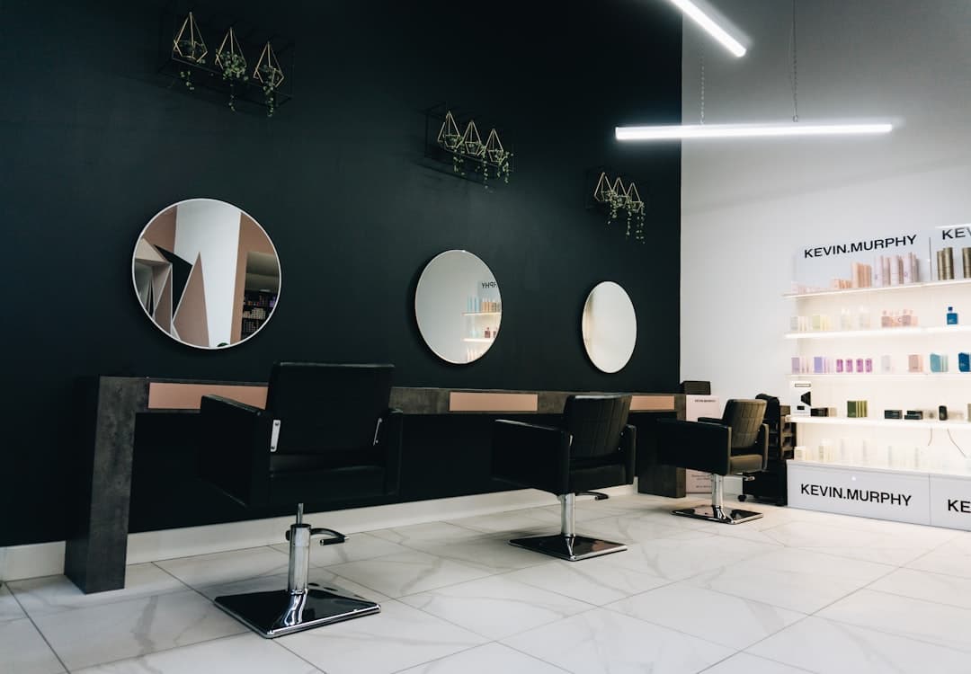 The interior of a busy hair salon.