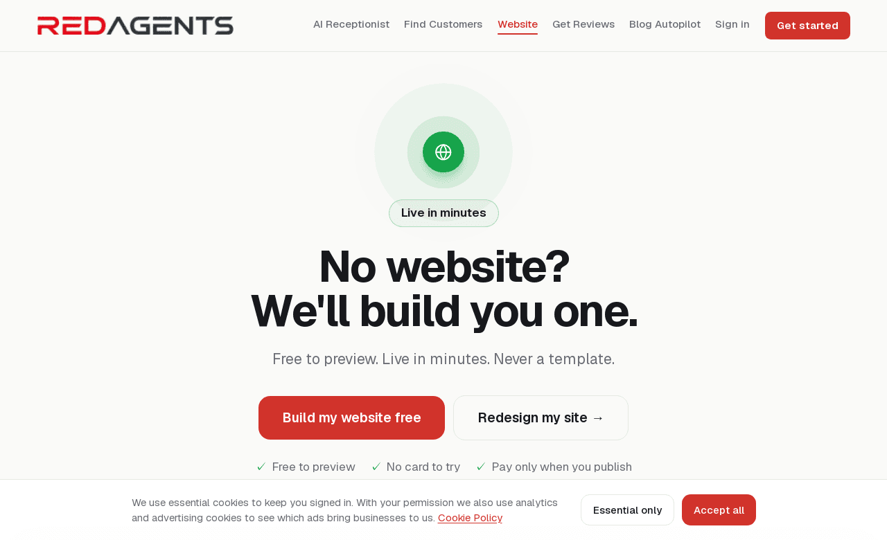 The RedAgents website builder page.